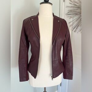 KUT FROM THE KLOTH Burgundy faux leather/mixed media moto jacket, slight damage